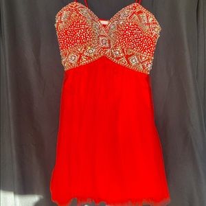 Bright red bling short homecoming dress